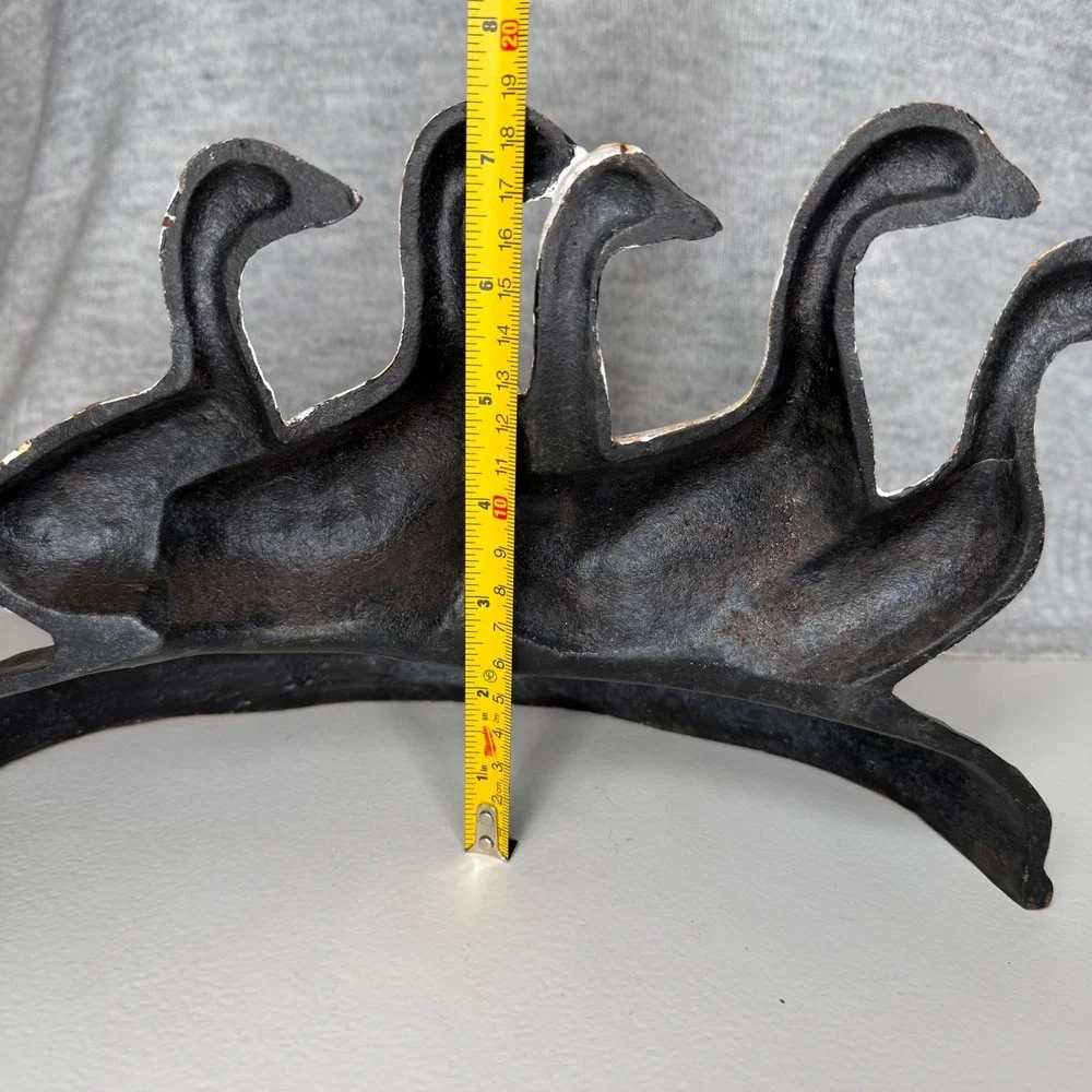 Vintage Cast Iron Goose Doorstop Five White Geese Farmhouse Decor Heavy Duty